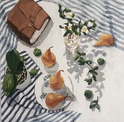 White Camellias,pears and Journal