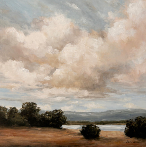 Afternoon Calm by Jeannie — a serene Burrawang country landscape print in soft light and gentle colour, available framed or unframed.