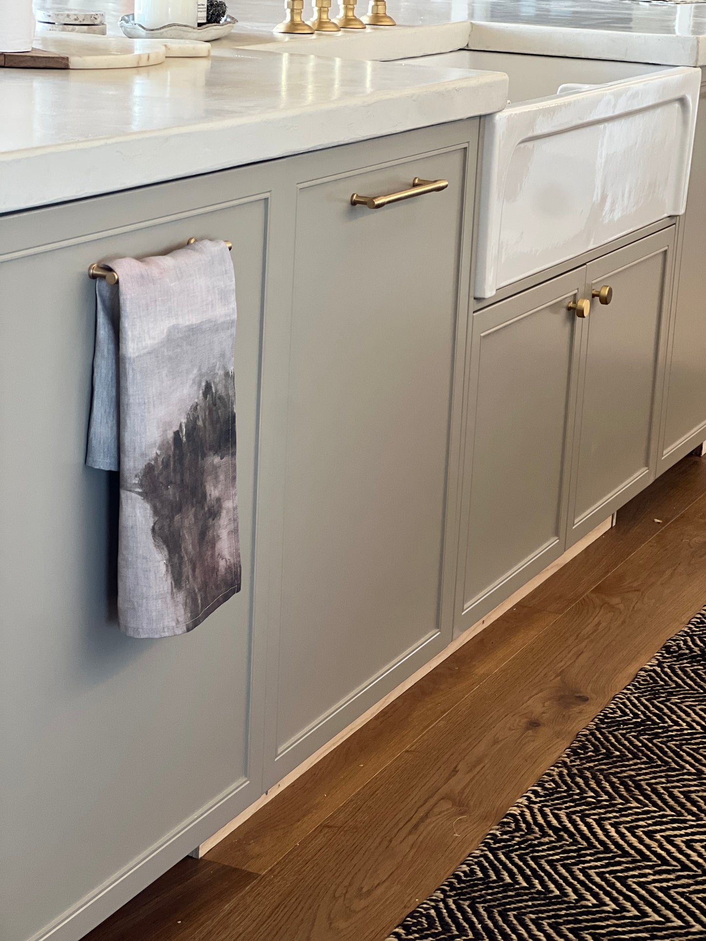 Country Road tea towel by Jeannie — a Belgian linen tea towel printed with Jeannie's country landscape artwork.